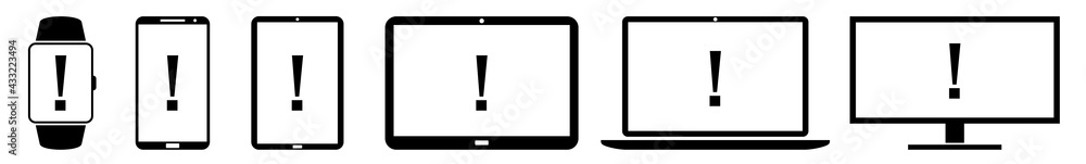 Poster display exclamation mark icon devices set | web screen device online | laptop vector illustration | 