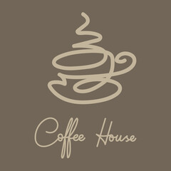 Coffee cup icon and coffee house handwriting on brown background, Vector illustration EPS 10