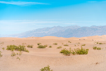 Scenic view on a hot day of the Mesquite Flat Sand Dunes in Death Valley, USA