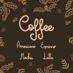 Coffee and coffee leaves are pattern isolated on White background ,Vector EPS 10
