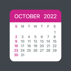 October 2022 Calendar Leaf - Vector template graphic Illustration