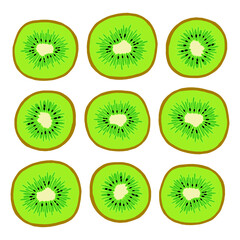 Bright vector illustration with green kiwi slices on a white background.