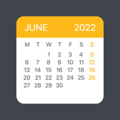 June 2022 Calendar Leaf - Vector template graphic Illustration