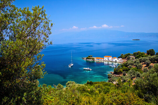 Tzasteni a picturesque tiny hamlet and beautiful bay close to Milina town, Southern Pelion, Magnessia, Thessaly, Greece.