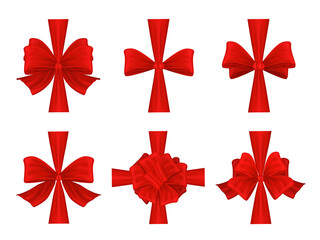Big Set Of Red Gift Bows With Ribbons luxury elements for holiday packaging and design