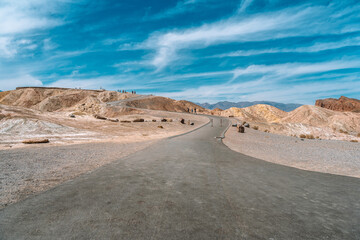 Road and Parking View to Death Valley Zabriskie Point National Park