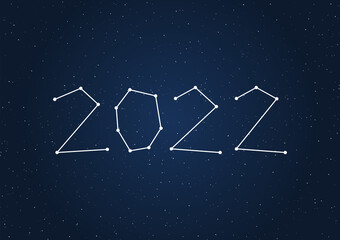 Happy New Year 2022 with stars texture on dark sky background