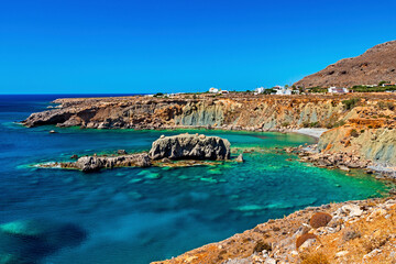 Beach at Kalo Nero village, Sitia municipality, Lassithi, Southern Crete, Greece.