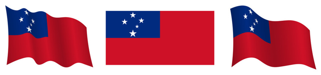 flag of Samoa in static position and in motion, fluttering in wind in exact colors and sizes, on white background