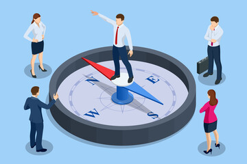 Isometric define marketing direction and search customer global network. Business people using compass for navigation and orientation in business. Business success concept © Golden Sikorka
