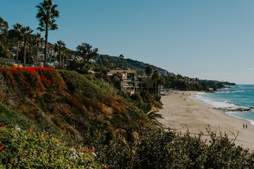 sunny beach with people coast los angeles