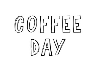 Fototapeta premium International Coffee Day lettering with coffee beans. Vector illustration