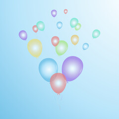 Multicolored balloons flying into the sky. Vector illustration. Design element for holidays, parties, anniversaries.
