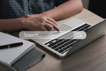Data Search Technology Search Engine Optimization. woman's hands are using a computer keyboard to Searching for information. Using Search Console with your website.