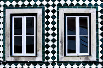 Typical vintage portuguese facade with old window