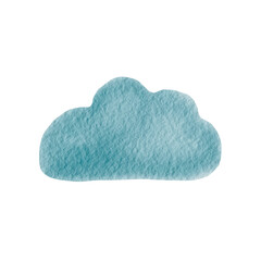 Watercolor texture illustration of a beautiful blue cloud on a white background. Isolated element for your design.