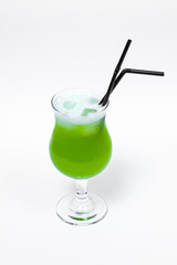 alcohol cocktail with straw isolated on white background