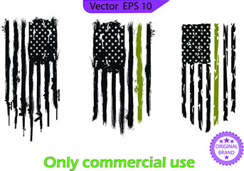 Distressed United States of America USA Flag Grunge Guns.  American Flag, USA Distressed Military Flag map. Thin Green Line Flag. Only commercial use. Transparent background. Camouflage texture