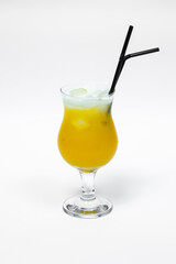 alcohol cocktail with straw isolated on white background