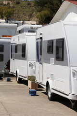 group different caravans in camping