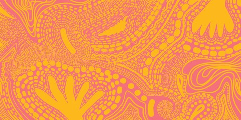 Sfondo banner doodle pattern rosa pastello e giallo. Disegno grafico creativo. Sfondi moderni, texture. Web banner arancione astratto 