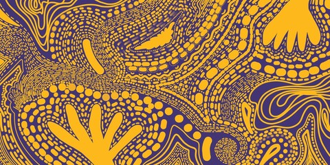 Web banner viola giallo Memphis pattern. Doodles. Illustrazione grafica creativa. Sfondo moderno