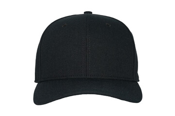 Baseball cap color black close-up of front view on white background
