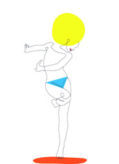 Dancing girl woman bright disco single line 