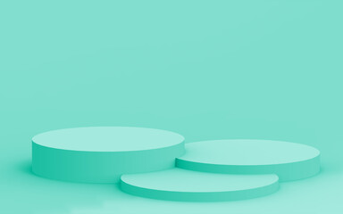 Abstract 3d green color cylinder podium minimal studio background.
