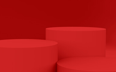 Abstract 3d red color cylinder podium minimal studio background.