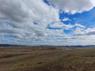 landscape with river lake and clouds