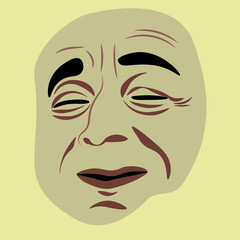 Old man face in cartoon style, abstract granddad character, flat design, vector illustration.