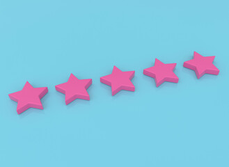 Five star rating. Stars on a colored background. Rating of a hotel, restaurant, mobile app or cafe. The status of the institution, hotel. Rating and evaluation concept