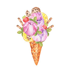 Watercolor Summer Illustration for Print Cute Card Making party Time