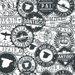 Santiago de Compostela Spain Stamps Background. City Stamp Vector Art. Postal Passport Travel. Design Set Pattern.