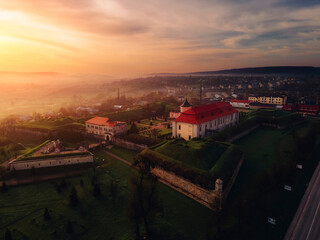 Morning in town. Beautiful castle in the morning