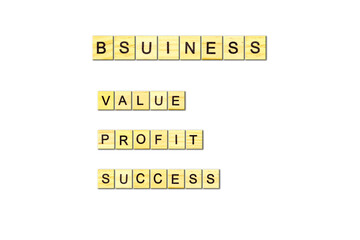 Abbreviations BSUINESS- phrase from wooden blocks with letters, meaningful statements concept, word from wooden blocks with letters, BSUINESS concept, on white background.