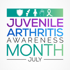 Juvenile Arthritis awareness month is observed every year in July. The most common symptoms of the disease are joint swelling, pain and stiffness, it is usually an autoimmune disorder. Vector art