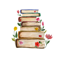 Watercolor illustration book in flower