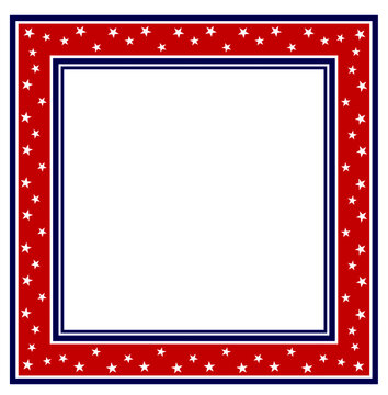 Star and Stripe Pattern Brush American Flag Colors Red Blue White National Holiday Patriotic Veteran Border Frame with Red and Blue Pattern