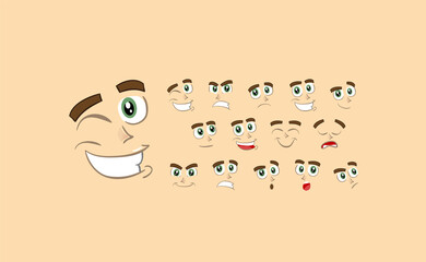 Male abstract cartoon face expression variations, emotions collection set, vector illustration