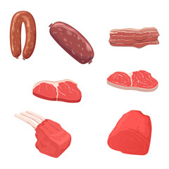 Flat design meat products icon set.