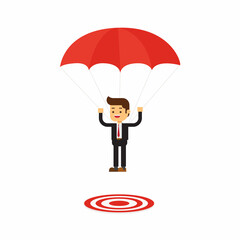 Businessman with parachute focused on a target