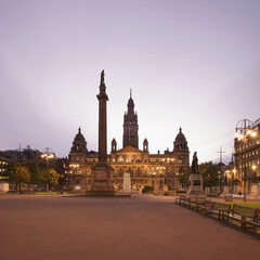 Fototapeta na wymiar George Square in Glasgow at sunrise, Scotland, UK
