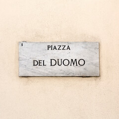 Street sign "Piazza del Duomo" in Milan, Italy.