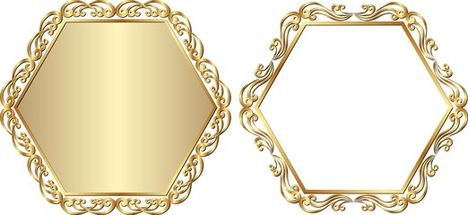 isolated hexagonal frames with golden borders