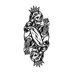 Concept of skeleton queen for poker card