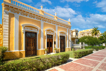 Central Avenue Paseo de Montejo in Merida with local museums, restaurants, monuments and tourist...