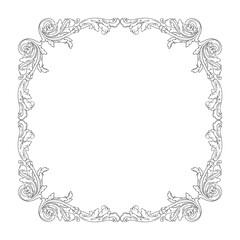 Vintage Baroque Victorian frame border floral ornament leaf scroll engraved retro flower pattern decorative design tattoo black and white Japanese filigree calligraphic vector heraldic swirl