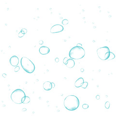 Oxygen air bubbles  flow  in water on white  background.